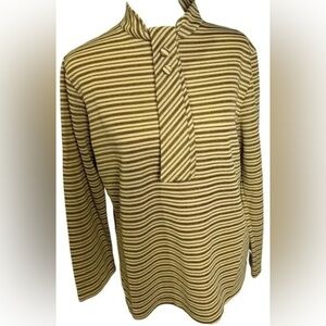 Vintage M Tie Neck Tan & Gold Long Sleeve Knit Top